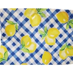 Printed Peva Vinyl Tablecloth, 52"x70" Oblong, CITRUS FRUITS, LEMONS ON PLAID,TL